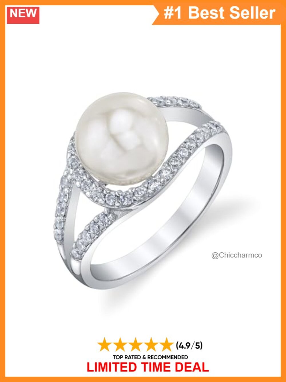 9-10mm Cultured Freshwater Pearl Tessa Ring 14K Gold Plated Sterling Silver